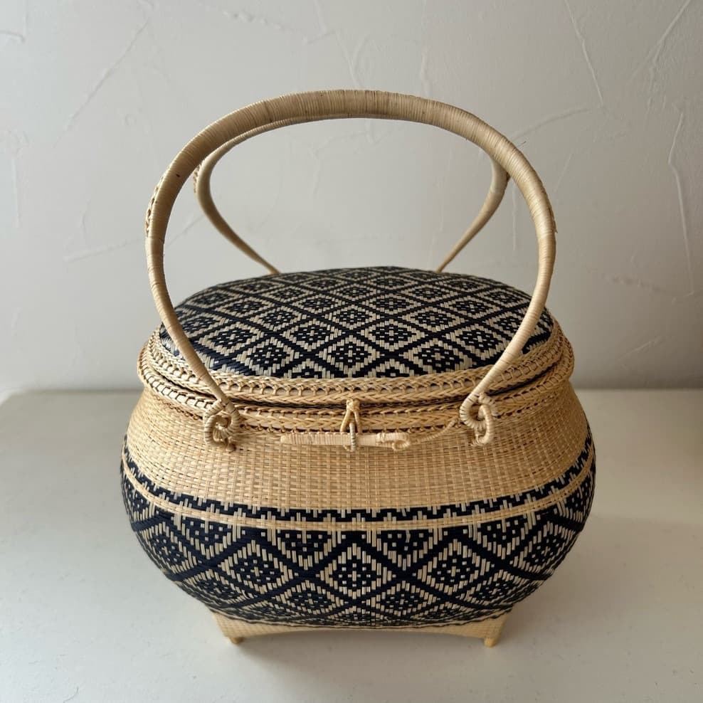 蓋付籠　ナチュラルネイビー