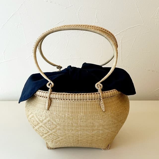 巾着籠バック花菱　ナチュラル