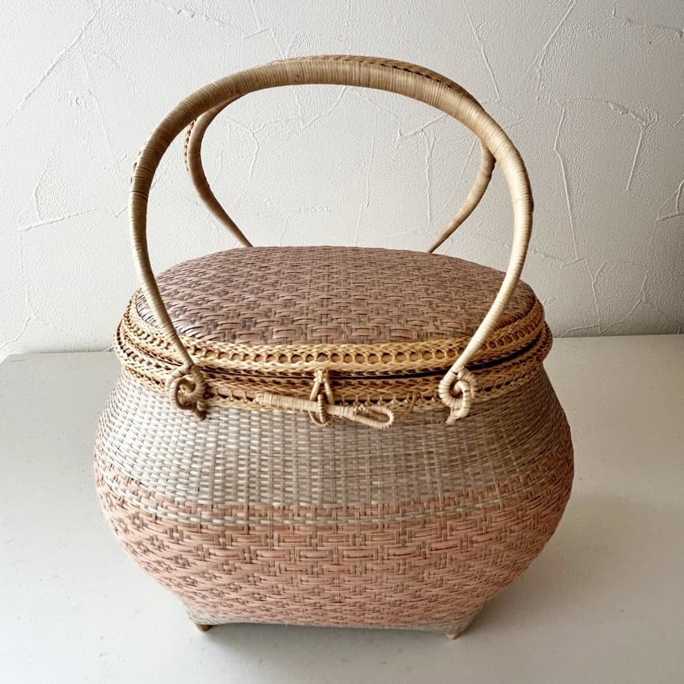 蓋付籠　ピンクグレー