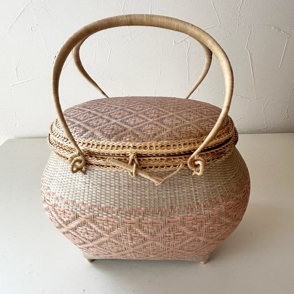 蓋付籠　ピンクグレー